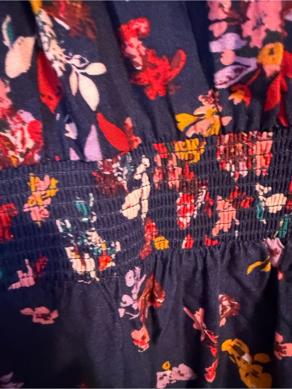 Market & Spruce Navy Multicolor Floral Smocked-Waist Blouse - Picture 9 of 10